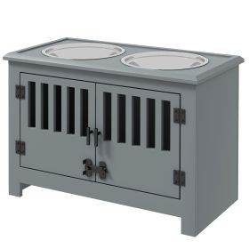 PawHut Dog Food Storage Cabinet with Bowls & Dog Feeding Station, Gray