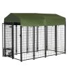 Outdoor Dog Kennel, Lockable Pet Playpen Crate, Welded Wire Steel Fence, Rotating Bowl Holders, Green