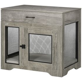 Dog Crate Furniture with Cushion, 2 Doors, Storage, Dog Kennel End Table for Small Medium Dogs, Grey