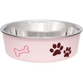 Loving Pets Stainless Steel & Light Pink Dish with Rubber Base (Color: Pink)