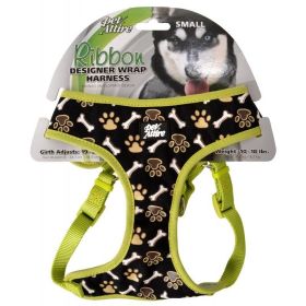 Pet Attire Ribbon Brown Paw & Bones Designer Wrap Adjustable Dog Harness  Fits 19" to 23" Girth (5/8" Straps) (size: 10"-23")
