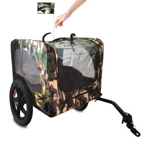 Camouflage Foldable Bicycle Trailer Bike Trailer for Camping Pet Dog Cat Luggage Carry (Color: as Pic)